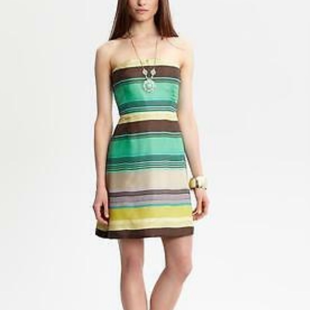 Banana Republic striped silk strapless dress 6